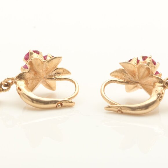 0.60 Carat Natural Red Ruby and Diamond 14K Solid Rose Gold Earrings - Picture 2 of 5